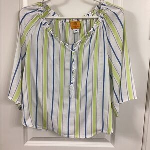 Ruby Rd. White and Green Tie Front Blouse